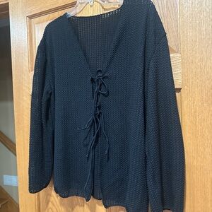 Black Women's cardigan with tie-Up Front